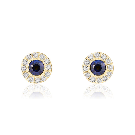 18ct Yellow Gold Round Natural Sapphire and Diamond Cluster Earrings — 3mm