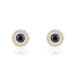 18ct Yellow Gold Round Natural Sapphire & Diamond Cluster Stud Earrings — 3mm