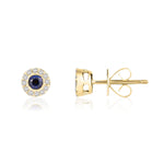 18ct Yellow Gold Round Natural Sapphire & Diamond Cluster Stud Earrings — 3mm