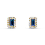 18ct Yellow Gold Octagonal Natural Sapphire & Diamond Cluster Stud Earrings — 5x3mm