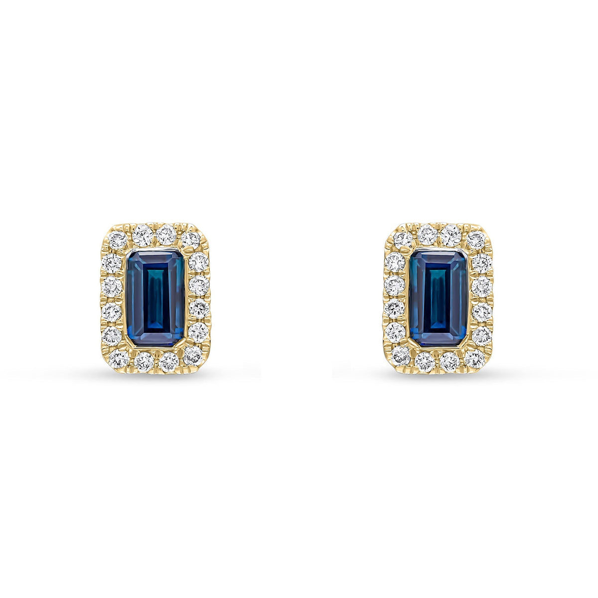 18ct Yellow Gold Octagonal Natural Sapphire & Diamond Cluster Stud Earrings — 5x3mm