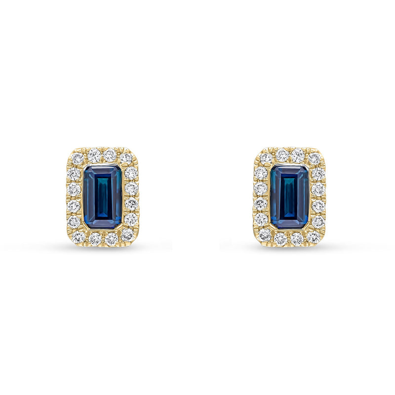 18ct Yellow Gold Octagonal Natural Sapphire & Diamond Cluster Stud Earrings — 5x3mm