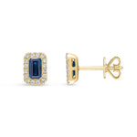 18ct Yellow Gold Octagonal Natural Sapphire & Diamond Cluster Stud Earrings — 5x3mm