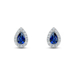 18ct White Gold Pear Shaped Natural Sapphire & Diamond Cluster Stud Earrings — 5x3mm