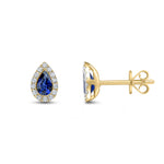 18ct Yellow Gold Pear Shaped Natural Sapphire & Diamond Cluster Stud Earrings — 5x3mm