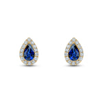 18ct Yellow Gold Pear Shaped Natural Sapphire & Diamond Cluster Stud Earrings — 5x3mm