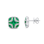 18ct White Gold Natural Emerald & Diamond Shield Stud Earrings