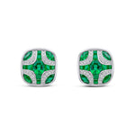 18ct White Gold Natural Emerald & Diamond Shield Stud Earrings