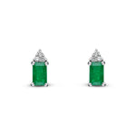 18ct Yellow and White Gold Octagonal Natural Emerald & Diamond Trefoil Stud Earrings — 5x3mm