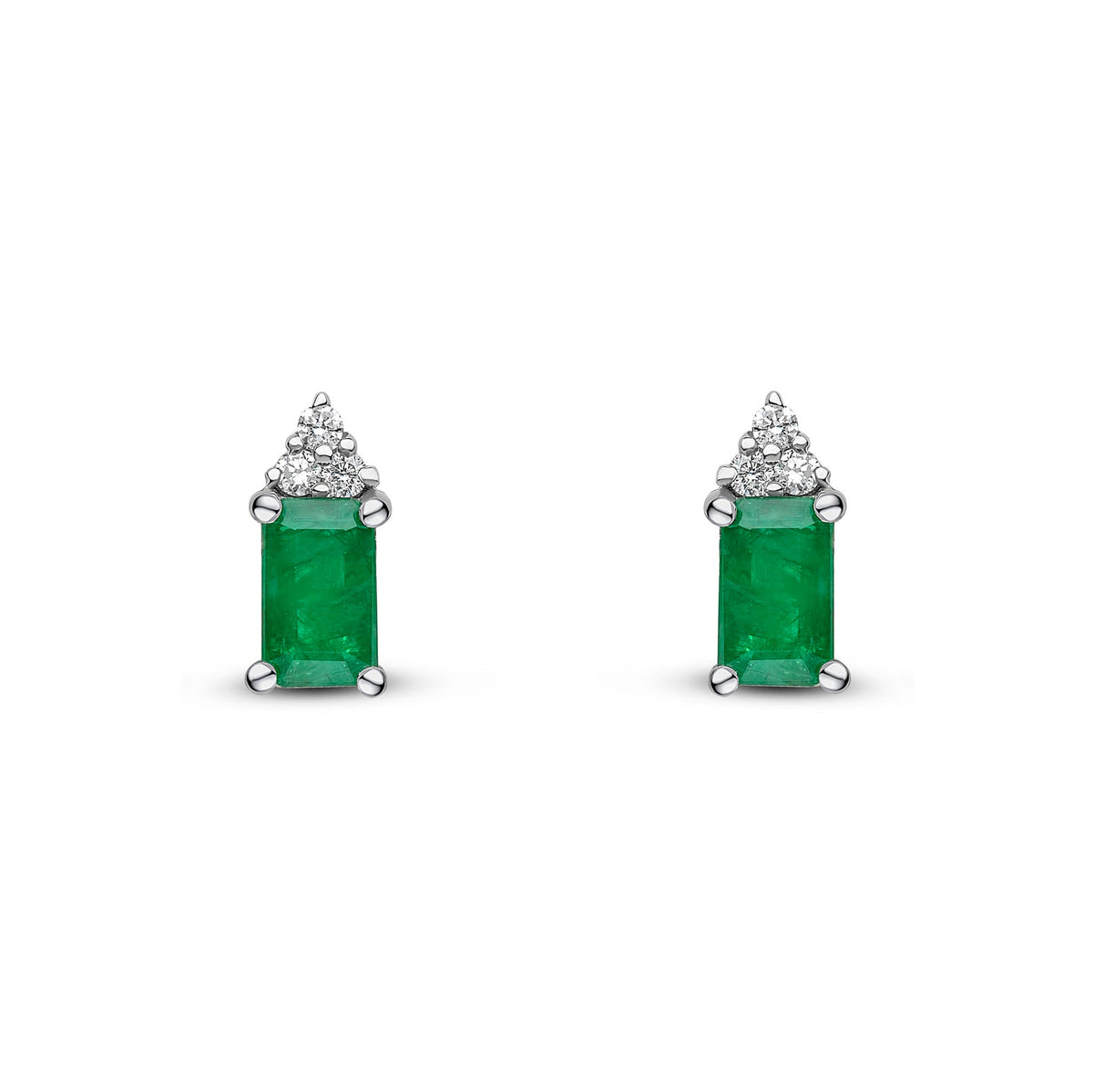 18ct Yellow and White Gold Octagonal Natural Emerald & Diamond Trefoil Stud Earrings — 5x3mm
