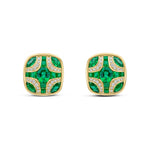 18ct Yellow Gold Natural Emerald & Diamond Shield Stud Earrings