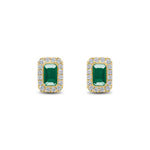 18ct Yellow Gold Octagonal Natural Emerald & Diamond Cluster Stud Earrings — 5x3mm