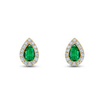 18ct Yellow Gold Pear Shaped Natural Emerald & Diamond Cluster Stud Earrings — 5x3mm