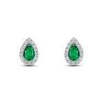 18ct White Gold Pear Shaped Natural Emerald & Diamond Cluster Stud Earrings — 5x3mm