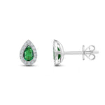 18ct White Gold Pear Shaped Natural Emerald & Diamond Cluster Stud Earrings — 5x3mm