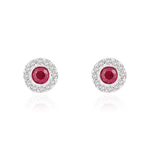 18ct White Gold Round Natural Ruby & Diamond Cluster Stud Earrings — 3mm