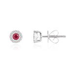 18ct White Gold Round Natural Ruby & Diamond Cluster Stud Earrings — 3mm