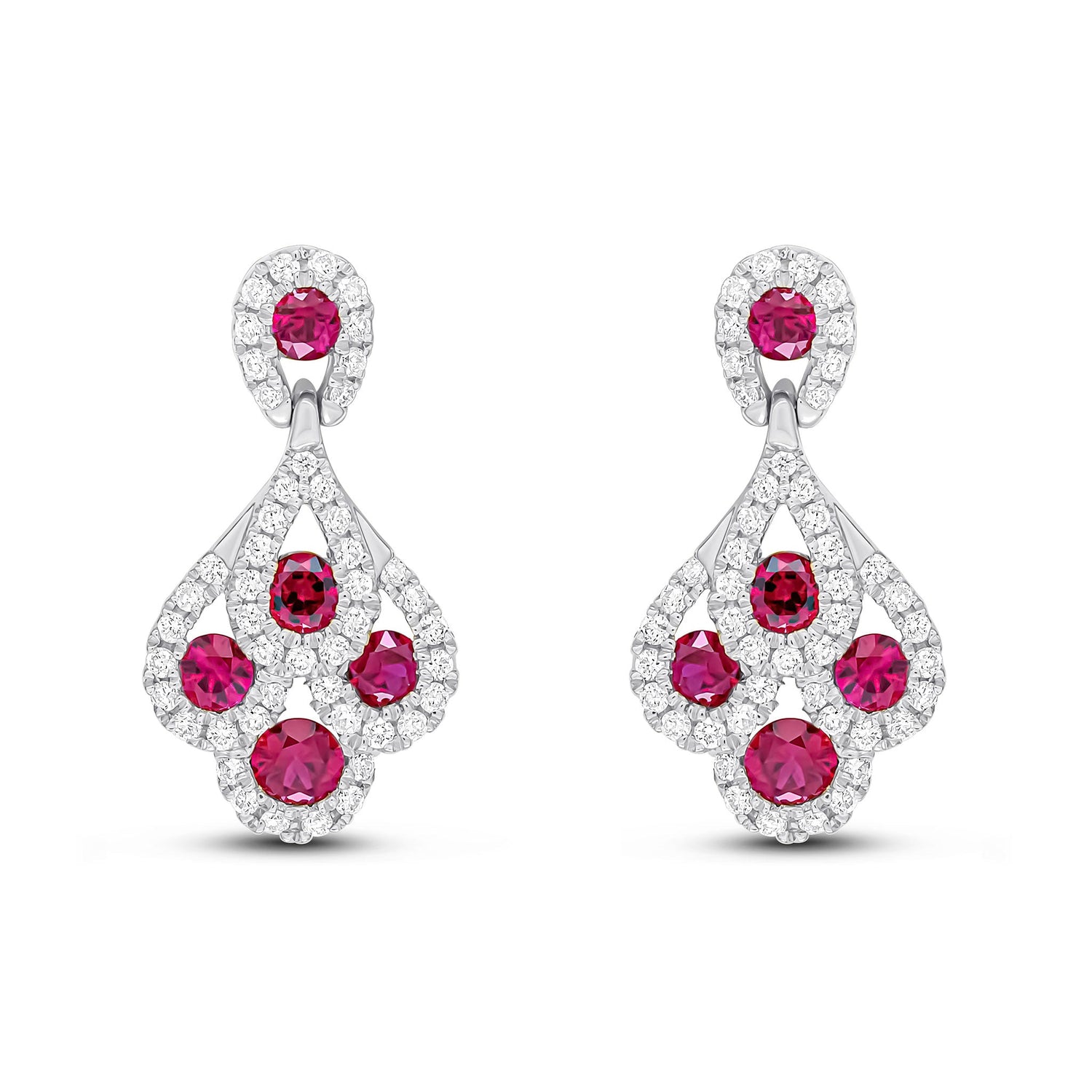 18ct White Gold Ruby & Diamond Peacock Drop Earrings