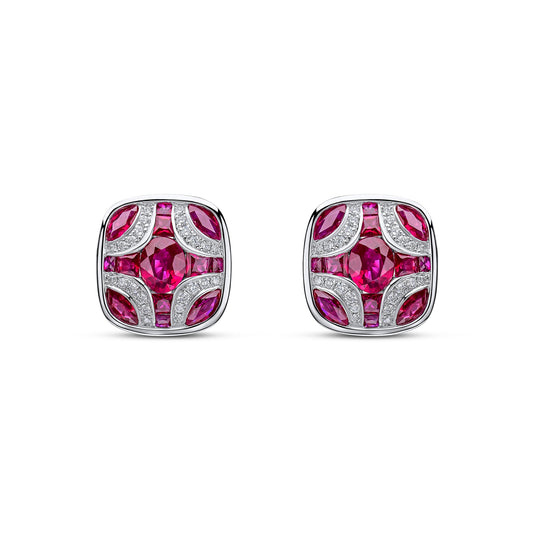 18ct White Gold Ruby & Diamond Shield Stud Earrings