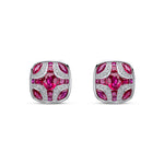 18ct White Gold Natural Ruby & Diamond Shield Stud Earrings