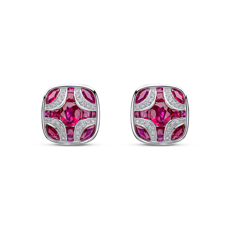 18ct White Gold Natural Ruby & Diamond Shield Stud Earrings