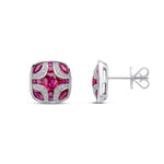 18ct White Gold Natural Ruby & Diamond Shield Stud Earrings