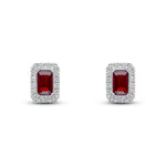 18ct White Gold Octagonal Natural Ruby & Diamond Cluster Stud Earrings — 5x3mm