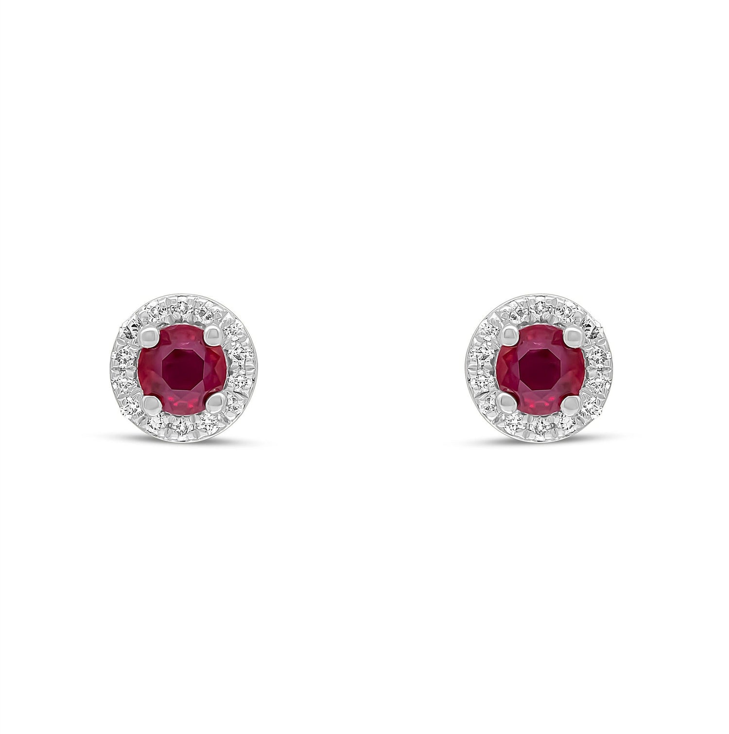 18ct White and Yellow Gold Round Natural Ruby and Diamond Cluster Earrings — 3.5mm