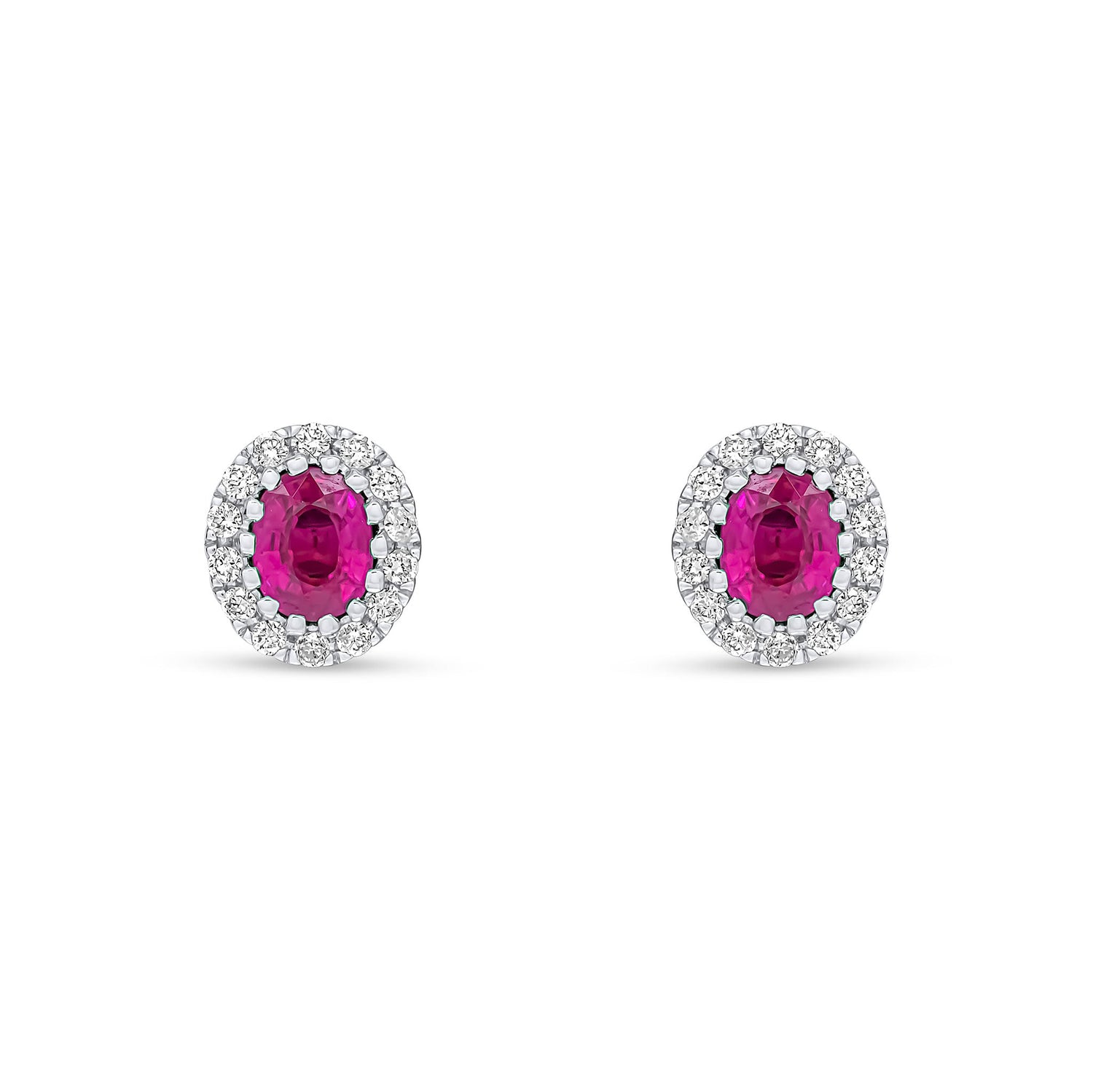 18ct White Gold Oval Ruby & Diamond Cluster Stud Earrings