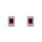 18ct Yellow and White Gold Octagonal Natural Ruby & Diamond Cluster Stud Earrings — 5x3mm
