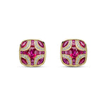 18ct Yellow Gold Natural Ruby & Diamond Shield Stud Earrings