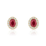 18ct Yellow Gold Oval Natural Ruby & Diamond Microset Cluster Stud Earrings — 4x3mm