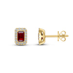 18ct Yellow Gold Octagonal Natural Ruby & Diamond Cluster Stud Earrings — 5x3mm