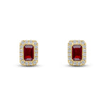 18ct Yellow Gold Octagonal Natural Ruby & Diamond Cluster Stud Earrings — 5x3mm