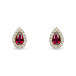 18ct Yellow Gold Pear Shaped Natural Ruby & Diamond Cluster Stud Earrings — 5x3mm