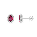 18ct White Gold Oval Natural Ruby & Diamond Claw Set Cluster Stud Earrings — 6x4mm