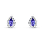 18ct White Gold Pear Shaped Natural Tanzanite & Diamond Cluster Stud Earrings — 5x3mm