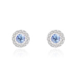 18ct White Gold Round Natural Tanzanite & Diamond Cluster Stud Earrings — 3mm