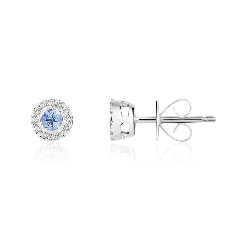 18ct White Gold Round Natural Tanzanite & Diamond Cluster Stud Earrings — 3mm
