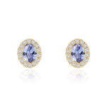 18ct Yellow Gold Oval Natural Tanzanite & Diamond Microset Cluster Stud Earrings — 4x3mm