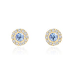 18ct Yellow Gold Round Natural Tanzanite & Diamond Cluster Stud Earrings — 3mm