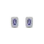 18ct White Gold Octagonal Natural Tanzanite & Diamond Cluster Stud Earrings — 5x3mm