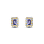 18ct Yellow Gold Octagonal Natural Tanzanite & Diamond Cluster Stud Earrings — 5x3mm