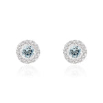 18ct White Gold Round Natural Aquamarine & Diamond Cluster Stud Earrings — 3mm