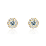 18ct Yellow Gold Round Natural Aquamarine & Diamond Cluster Stud Earrings — 3mm