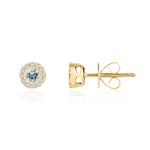 18ct Yellow Gold Round Natural Aquamarine & Diamond Cluster Stud Earrings — 3mm