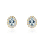 18ct Yellow Gold Oval Natural Aquamarine & Diamond Microset Cluster Stud Earrings — 4x3mm