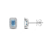 18ct White Gold Octagonal Natural Aquamarine & Diamond Cluster Stud Earrings — 5x3mm
