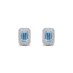 18ct White Gold Octagonal Natural Aquamarine & Diamond Cluster Stud Earrings — 5x3mm