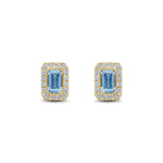 18ct Yellow Gold Octagonal Natural Aquamarine & Diamond Cluster Stud Earrings — 5x3mm